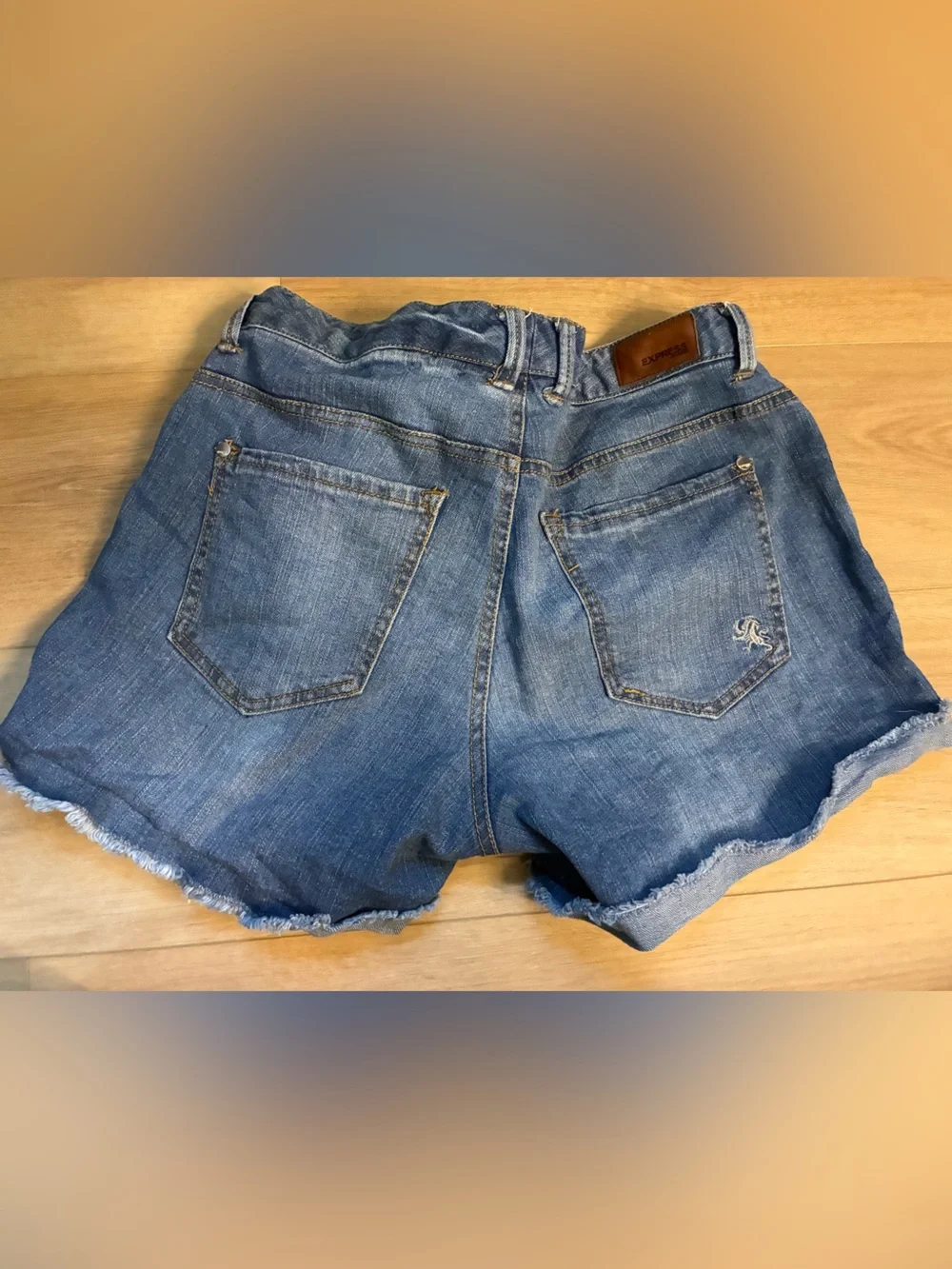 Express Women's Distressed Mid-Blue Denim Cutoff Shorts